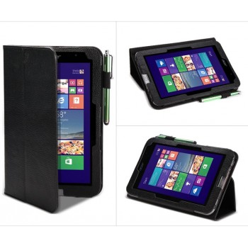 Кожаный чехол подставка с рамочной защитой экрана и поддержкой кисти для Acer Iconia W4 Черный