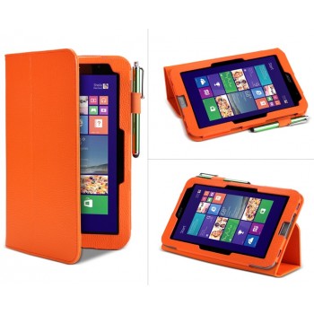 Кожаный чехол подставка с рамочной защитой экрана и поддержкой кисти для Acer Iconia W4 Оранжевый