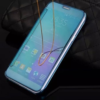 Пластиковый зеркальный чехол книжка для Samsung Galaxy A5 (2016) с полупрозрачной крышкой для уведомлений Синий