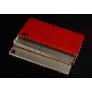 Двухкомпонентный гибридный чехол с металлическим бампером и кожаной накладкой для Sony Xperia Z5 Красный