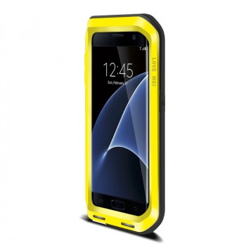 Антиударный пылевлагозащищенный премиум чехол металл/поликарбонат/силикон для Samsung Galaxy S7 Edge Желтый