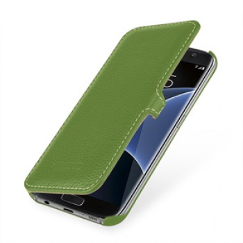 Кожаный чехол горизонтальная книжка (нат. кожа) с крепежной застежкой для Samsung Galaxy S7 Edge