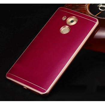 Двухкомпонентный чехол с металлическим бампером и кожаной вощеной накладкой для Huawei Mate 8 Пурпурный