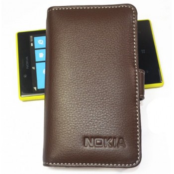 Кожаный чехол-портмоне (нат. кожа) для Nokia Lumia 820 Коричневый