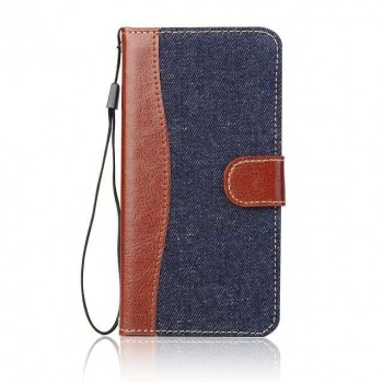Чехол портмоне подставка с джинсовой текстурой, магнитной защелкой и пластиковой основой для LG G5 Синий