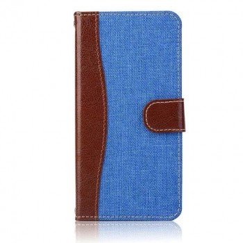 Чехол портмоне подставка с джинсовой текстурой, магнитной защелкой и пластиковой основой для LG G5 Голубой