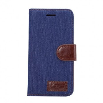 Чехол портмоне подставка с джинсовой текстурой, магнитной защелкой и пластиковой основой для LG G5 Синий