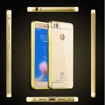 Двухкомпонентный чехол с металлическим бампером с золотой окантовкой и поликарбонатной накладкой с зеркальным напылением для Xiaomi Mi4S Бежевый