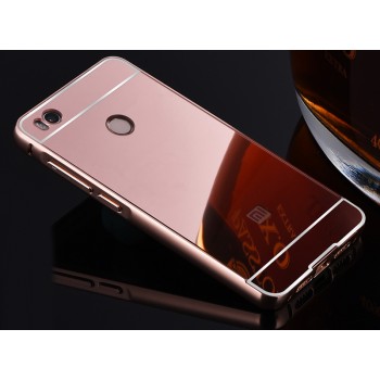 Гибридный двухкомпонентный чехол с металлическим бампером и поликарбонатной крышкой с зеркальным покрытием для Xiaomi Mi4S Розовый