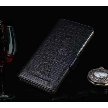 Кожаный чехол портмоне (нат. кожа крокодила) подставка для OnePlus 2 Черный