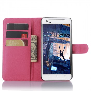Чехол портмоне подставка для HTC One X9 с магнитной защелкой и отделениями для карт Пурпурный
