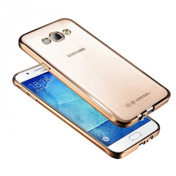 Силиконовый матовый полупрозрачный чехол с покрытием Металлик для Samsung Galaxy J7 (2016) Бежевый