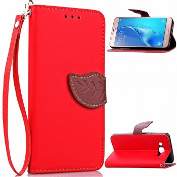 Текстурный чехол подставка портмоне с дизайнерской застежкой для Samsung Galaxy J7 (2016) Красный