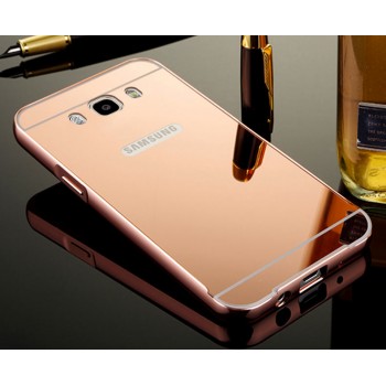 Гибридный двухкомпонентный чехол с металлическим бампером и поликарбонатной крышкой с зеркальным покрытием для Samsung Galaxy J7 (2016) Розовый