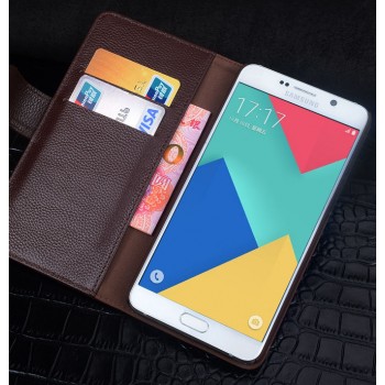 Кожаный чехол портмоне (нат. кожа крокодила) для Samsung Galaxy J5 (2016) Коричневый