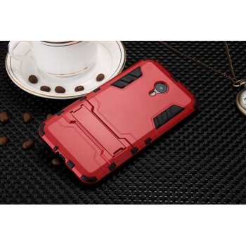 Двухкомпонентный силиконовый чехол с пластиковыми вставками и подставкой для Meizu M3 Note Красный