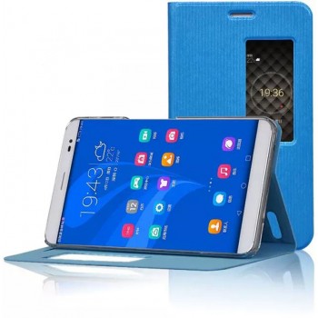 Чехол подставка текстура Металлик на силиконовый основе с окном вызова для Huawei MediaPad X2 Синий