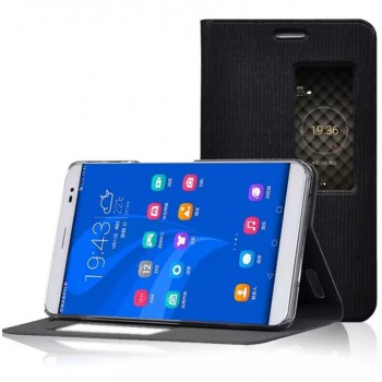Чехол подставка текстура Металлик на силиконовый основе с окном вызова для Huawei MediaPad X2 Черный
