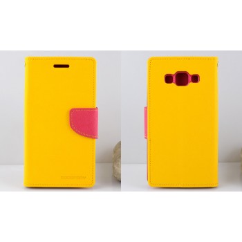 Текстурный чехол портмоне подставка на силиконовой основе с дизайнерской застежкой для Samsung Galaxy J3 (2016) Желтый