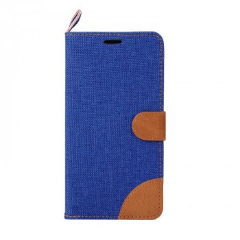 Чехол портмоне подставка на силиконовой основе с отделением для карт и тканевым покрытием для ASUS Zenfone 2 Синий