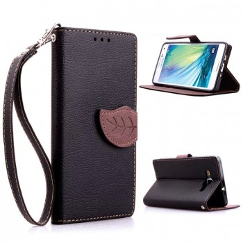Текстурный чехол портмоне подставка с дизайнерской застежкой для Samsung Galaxy A5 Черный