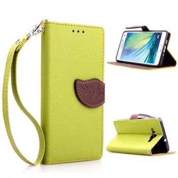 Текстурный чехол портмоне подставка с дизайнерской застежкой для Samsung Galaxy A5 Зеленый