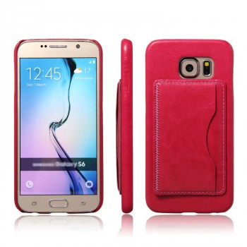 Дизайнерский чехол накладка с отделениями для карт и подставкой для Samsung Galaxy S6 Красный