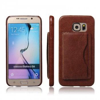 Дизайнерский чехол накладка с отделениями для карт и подставкой для Samsung Galaxy S6 Коричневый