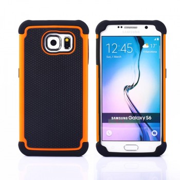 Силиконовый двухкомпонентный чехол экстрим защита для Samsung Galaxy S6 Оранжевый