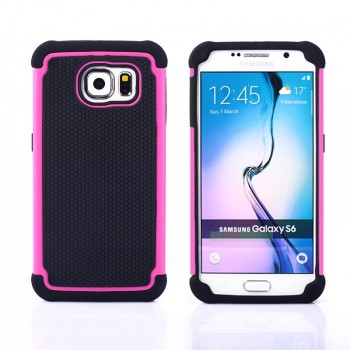 Силиконовый двухкомпонентный чехол экстрим защита для Samsung Galaxy S6 Розовый