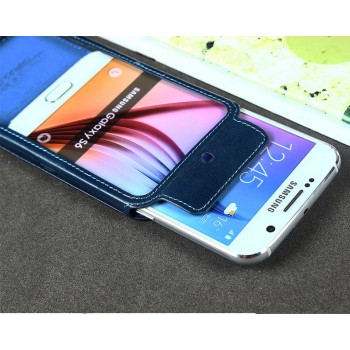 Вощеный кожаный чехол кобура для Samsung Galaxy S6 Синий
