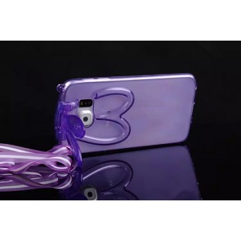 Силиконовый дизайнерский фигурный чехол Заяц с встроенной ножкой-подставкой для Samsung Galaxy S6 Фиолетовый