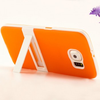 Двухкомпонентный силиконовый чехол с пластиковым бампером и подставкой для Samsung Galaxy S6 Оранжевый