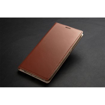 Ультратонкий клеевой кожаный чехол смарт флип для Samsung Galaxy S6 Коричневый