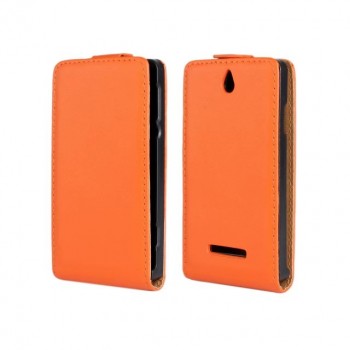Чехол книжка вертикальная на пластиковой основе с магнитной защелкой для Sony Xperia E dual Оранжевый