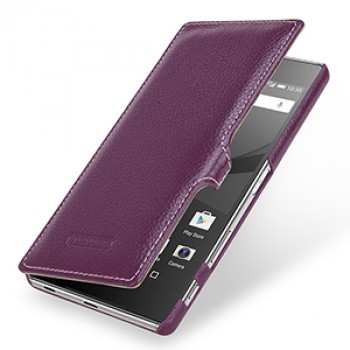 Кожаный чехол горизонтальная книжка (премиум нат. кожа) с крепежной застежкой для Sony Xperia Z5 Premium