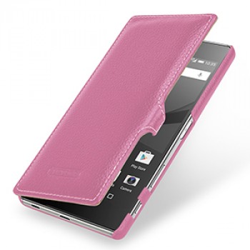 Кожаный чехол горизонтальная книжка (премиум нат. кожа) с крепежной застежкой для Sony Xperia Z5 Premium