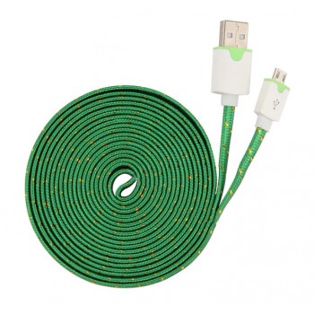 Кабель USB-Micro USB 2.0 в тканевой оплетке экстрадлинный 3m Зеленый