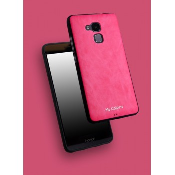 Силиконовый матовый непрозрачный чехол с текстурным покрытием Кожа для Huawei Honor 5C Розовый