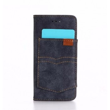 Винтажный чехол портмоне подставка на силиконовой основе для Iphone 7 Синий