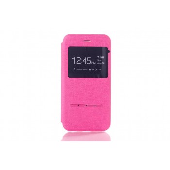 Чехол флип подставка текстурный с окном вызова и свайп-полосой для Iphone 6 Plus Розовый