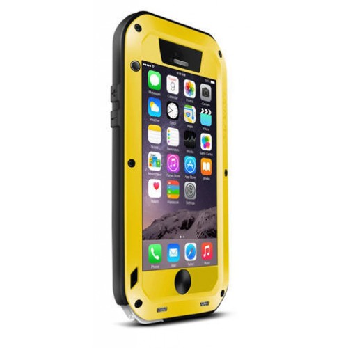 Ультрапротекторный пылеводоударостойкий чехол алюминиевый сплав/закаленное стекло/силиконовый полимер для Iphone 6, цвет Желтый