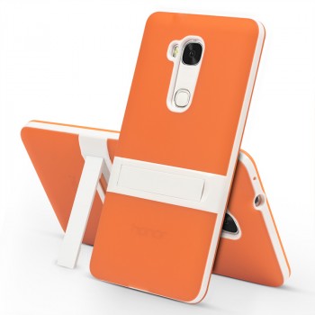 Двухкомпонентный силиконовый чехол с пластиковым бампером-подставкой для Huawei Honor 5X Оранжевый