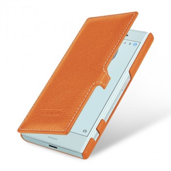 Кожаный чехол горизонтальная книжка (премиум нат. кожа) с крепежной застежкой для Sony Xperia X Compact