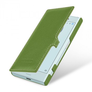 Кожаный чехол горизонтальная книжка (премиум нат. кожа) с крепежной застежкой для Sony Xperia X Compact