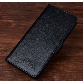 Кожаный чехол портмоне (нат. кожа) подставка для Huawei Honor 7 Черный