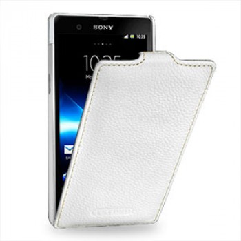 Кожаный чехол вертикальная книжка (нат. кожа) для Sony Xperia Z Белый