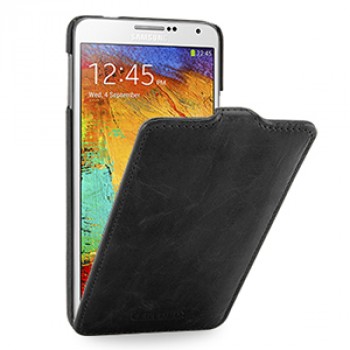 Эксклюзивный кожаный чехол вертикальная книжка (цельная телячья вощеная нат. кожа) для Samsung Galaxy Note 3 Черный