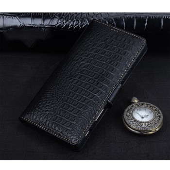 Кожаный чехол портмоне подставка (премиум нат. кожа крокодила) с крепежной застежкой для Sony Xperia XA Ultra Черный