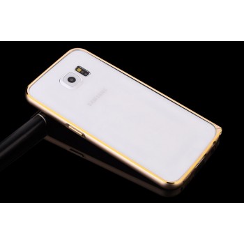 Металлический бампер с золотой окантовкой для Samsung Galaxy S6 Бежевый